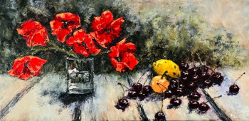 Œuvre contemporaine nommée « Cerises et coquelicots », Réalisée par NADYA RIGAILL