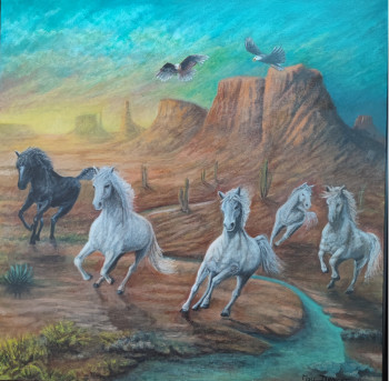 Œuvre contemporaine nommée « "Mustangs agacés.." », Réalisée par MARC DANCRE