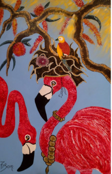 Œuvre contemporaine nommée « Lila & Jules,les flamants roses », Réalisée par 7BON.