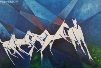 Œuvre contemporaine nommée « Liberté en bleu 1 », Réalisée par NELLY SIMON