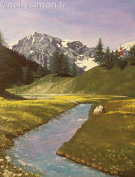 Œuvre contemporaine nommée « Cours d'eau alpin », Réalisée par NELLY SIMON