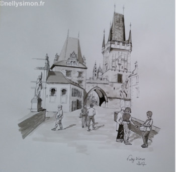 Œuvre contemporaine nommée « Prague, le pont St Charles », Réalisée par NELLY SIMON