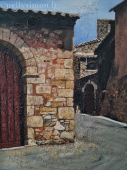 Œuvre contemporaine nommée « Village du Gard-technique mixte-65x50cm-2004-Nelly SIMON », Réalisée par NELLY SIMON