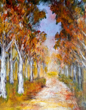 Œuvre contemporaine nommée « le sentier forestier à l'automne », Réalisée par ANNE BOITEL