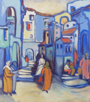 Œuvre contemporaine nommée « CHEFCHOUEN VILLE PEINTE EN BLEU - MAROC », Réalisée par MARLEEN MELENS