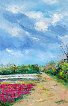 Œuvre contemporaine nommée « Promenade dans un champs de tulipes », Réalisée par MICHEL HAMELIN