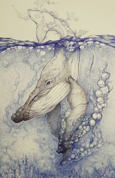 Œuvre contemporaine nommée « Baleine bleu », Réalisée par JP