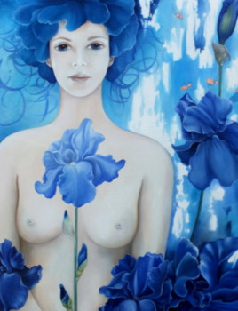 Œuvre contemporaine nommée « jeune femme aux iris », Réalisée par MADO POURTIN MOUSNIER