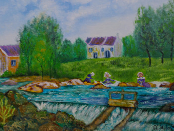 Œuvre contemporaine nommée « Les lavandières bretonnes », Réalisée par CLAUDINE MILON