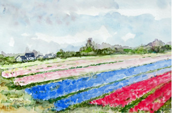 Œuvre contemporaine nommée « Jacinthes à La Torche (aquarelle) », Réalisée par MICHEL HAMELIN