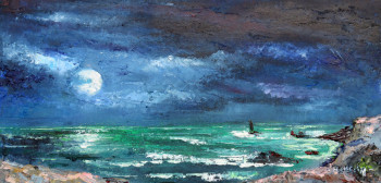 Œuvre contemporaine nommée « Pleine lune sur la pointe du raz », Réalisée par MICHEL HAMELIN