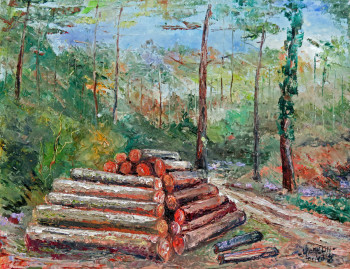 Œuvre contemporaine nommée « Grumes en forêt Landaise », Réalisée par MICHEL HAMELIN
