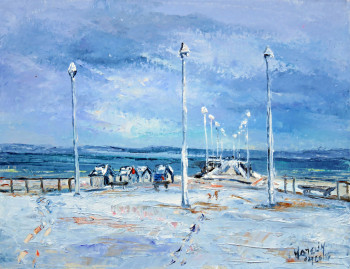 Œuvre contemporaine nommée « Neige sur la jetée Thiers d'Arcachon », Réalisée par MICHEL HAMELIN