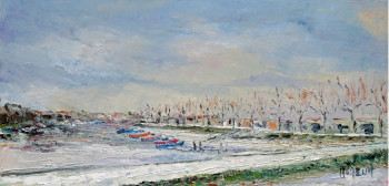 Œuvre contemporaine nommée « Le port de La Teste sous la neige », Réalisée par MICHEL HAMELIN