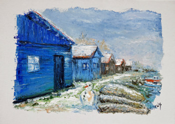 Œuvre contemporaine nommée « Neige sur les cabanes à Biganos », Réalisée par MICHEL HAMELIN