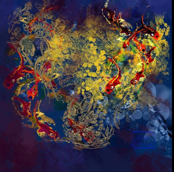 Œuvre contemporaine nommée « Bleu mimosas », Réalisée par ANNE VAUGIER DUMOUCHEL