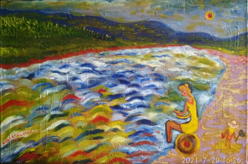 Œuvre contemporaine nommée « Été chaud sur la rivière Stryi », Réalisée par KOZAR