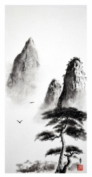 Œuvre contemporaine nommée « l 'esprit des montagnes », Réalisée par ENCRE-ZEN