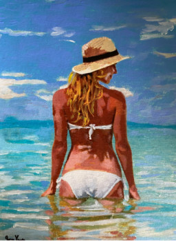 Œuvre contemporaine nommée « baigneuse au chapeau », Réalisée par QUE.YANNE