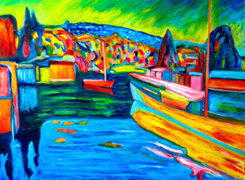 Œuvre contemporaine nommée « Paysage d'automne avec des bateaux selon Kandinsky », Réalisée par KRIGOU CHRISTIAN SCHNIDER