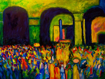 Œuvre contemporaine nommée « Paroissiens devant l'église », Réalisée par KRIGOU CHRISTIAN SCHNIDER