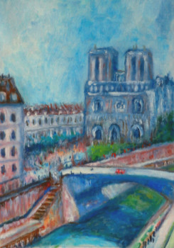 Œuvre contemporaine nommée « Esquisse de Notre-Dame et des quais de Seine », Réalisée par KRIGOU CHRISTIAN SCHNIDER