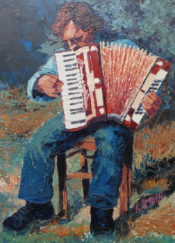 Œuvre contemporaine nommée « L'accordéoniste III », Réalisée par PHILIPPE JAMIN