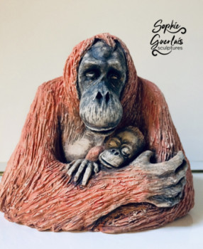 Œuvre contemporaine nommée « Orang-Outan et son petit », Réalisée par SOPHIE GUERLAIS