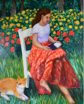 Œuvre contemporaine nommée « Femme qui lit dans son jardin », Réalisée par PAULINE JAMET