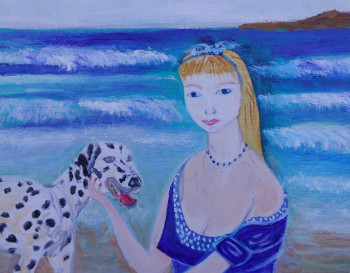Œuvre contemporaine nommée « jeune fille au dalmatien », Réalisée par CLAUDINE MILON