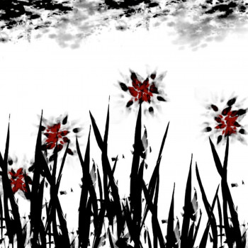 Œuvre contemporaine nommée « Red Flowers », Réalisée par J. SUARES