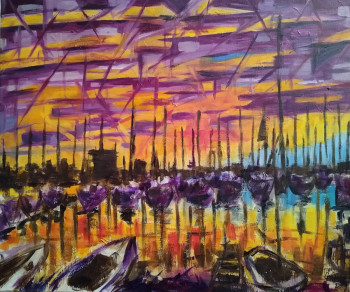 Œuvre contemporaine nommée « Coucher de soleil - port de La Rochelle », Réalisée par GéRARD JOURNO