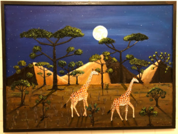 Œuvre contemporaine nommée « Girafes au clair de lune ( Soleil de nuit ) », Réalisée par FRANK