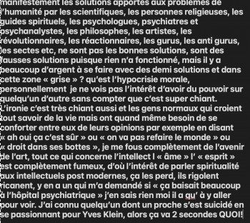 Œuvre contemporaine nommée « je me fais grave chier quand même, les gens sont hyper chiants on dirait des petites mémés », Réalisée par DAVID SROCZYNSKI