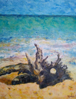 Œuvre contemporaine nommée « La souche sur le sable », Réalisée par GéRARD JOURNO