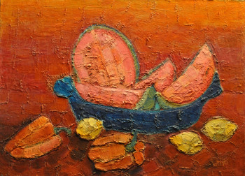 Œuvre contemporaine nommée « Nature morte à la pastèque », Réalisée par PHILIPPE JAMIN