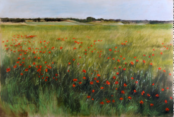 Œuvre contemporaine nommée « paysage aux coquelicots », Réalisée par CORINNE QUIBEL