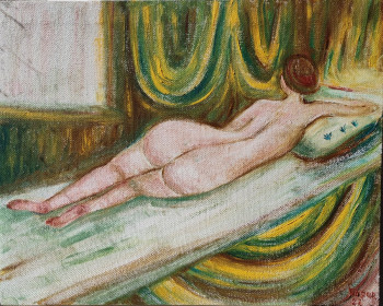 Œuvre contemporaine nommée « Nu dans un intérieur vert », Réalisée par KOZAR