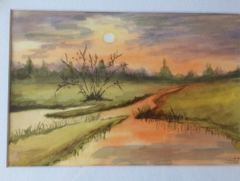 Œuvre contemporaine nommée « Coucher de soleil sur le marais », Réalisée par CARINE SORLUT