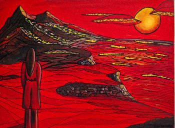Œuvre contemporaine nommée « Hostile planet up there... », Réalisée par ROSE GUIHARD