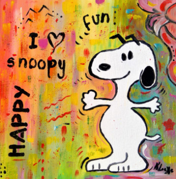Œuvre contemporaine nommée « Happy Snoopy », Réalisée par KARINE LOCKE