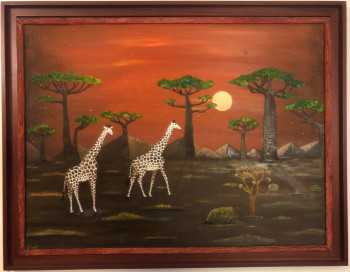 Œuvre contemporaine nommée « Girafes et lune rousse », Réalisée par FRANK