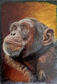Œuvre contemporaine nommée « Le chimpanzé », Réalisée par ART'DOISES ET PEINTURES