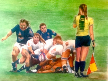 Œuvre contemporaine nommée « LE RUGBY FÉMININ EST VIRILE MAIS CORRECT », Réalisée par JACQUES TAFFOREAU