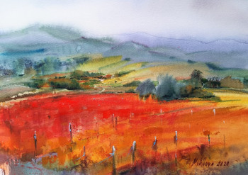 Œuvre contemporaine nommée « Vignobles dorés du Rhône », Réalisée par TETIANA MIKHOVA