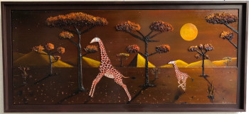 Œuvre contemporaine nommée « Girafes et lune rousse '( Jogging Nocturne ) », Réalisée par FRANK