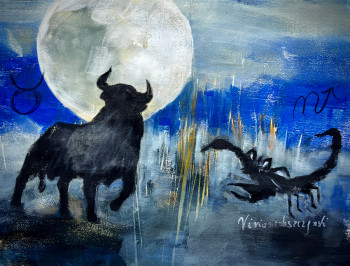 Œuvre contemporaine nommée « Pleine Lune en Taureau », Réalisée par VIVIANE LESZCZYNSKI