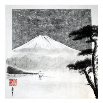 Œuvre contemporaine nommée « Mont Fuji depuis le lac », Réalisée par ENCRE-ZEN