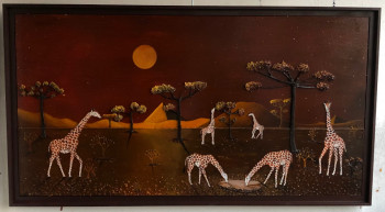 Œuvre contemporaine nommée « Girafes et Lune rousse ( Le Bivouac ) », Réalisée par FRANK