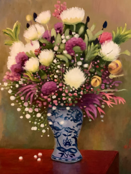Œuvre contemporaine nommée « Bouquet en violet et blanc », Réalisée par DE BENGY PATRICK